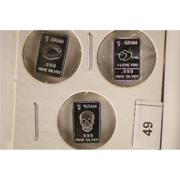 3-.999 FINE SILVER 1 GRAM PROOF INGOTS: OBVERSE