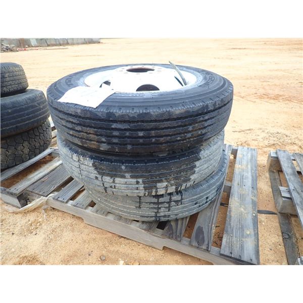 (3) 8R19.5 TIRES W/ WHEELS (A2)