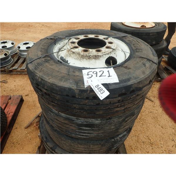 295/75R22.5 TIRES & RIMS (4 EACH)