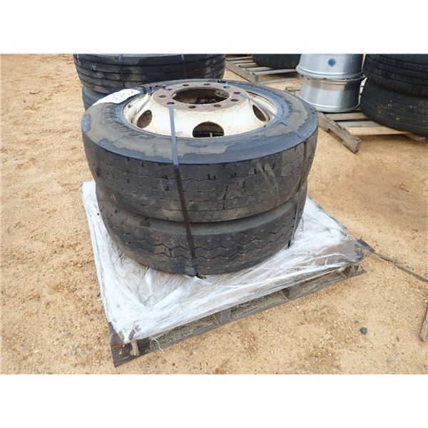 255/70R22.5 TIRES & RIMS (2 EACH)