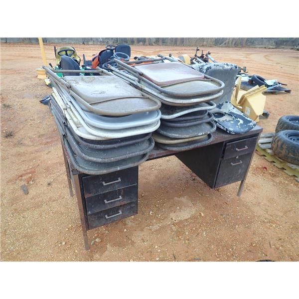 (1) DESK WITH (16) FOLDING CHAIRS AND (3) CHAIRS