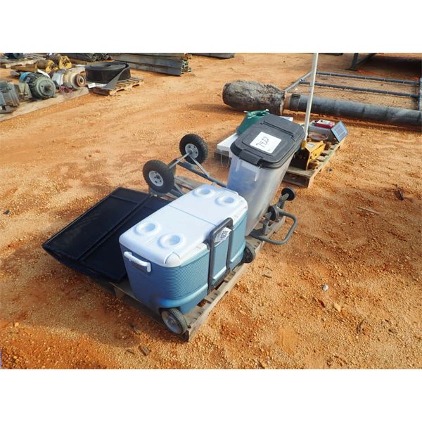 (1) PALLET COOLER, HUNTING BOOTS, HAND TRUCK & MISC ITEMS