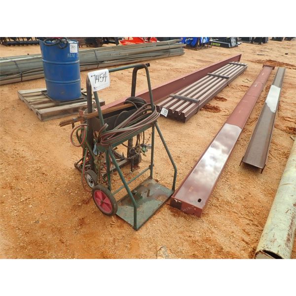 OXYGEN ACETYLENE WELDING CART W/PRESSURE GUAGES, HOSES, CUTTING TORCH 