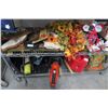 Image 8 : 5 Shelf Lot of Holiday Décor, Bench Grinder, Garden Tools