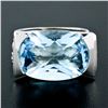 Image 2 : Estate 14k White Gold Oval Checkerboard Blue Topaz Ring