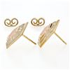 Image 4 : New 14k Rose, White, and Yellow Gold Stone Finished Tiered Pentagon Stud Earring