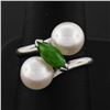 Image 2 : Vintage 14k White Gold 8.35mm Round Pearl Marquise Cut Jade Bypass Ring