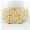 Image 1 : Heavy Men's Antique Art Nouveau Large 18K Gold Detailed Masonic Repousse Ring