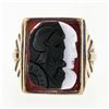 Image 4 : Antique Victorian 14k Gold White & Black Agate Double Cameo on Carnelian Ring