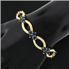 Image 8 : Vintage 18k Gold 8.0 ctw Royal Blue Sapphire Cluster Open Marquise Link Bracelet
