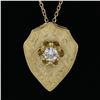 Image 6 : Vintage 14k Yellow Gold 0.40 ctw Diamond Hand Etched Shield Pendant Necklace