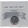 Image 1 : 2014, Coin Mart Graded Canadian, 10 Cent, **MS-67**
