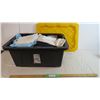 Image 1 : *Plastic storage container filled with table cloths and bed sheets