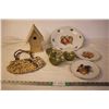 Image 1 : (3) Pyrex Cups, Birdhouse, Purse, (1) Serving plate and (2) Dessert Plates (Made in Germany)