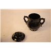 Image 12 : 3 Piece Black Painted Tea Set (Tea Pot, Cream, & Sugar) + (2) Wine Glasses and a Ruffle Bowl