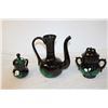 Image 6 : 3 Piece Black Painted Tea Set (Tea Pot, Cream, & Sugar) + (2) Wine Glasses and a Ruffle Bowl