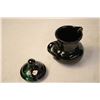 Image 8 : 3 Piece Black Painted Tea Set (Tea Pot, Cream, & Sugar) + (2) Wine Glasses and a Ruffle Bowl