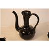 Image 9 : 3 Piece Black Painted Tea Set (Tea Pot, Cream, & Sugar) + (2) Wine Glasses and a Ruffle Bowl