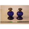 Image 1 : (2) Blue Glass Kerosene Lamps (no Chimneys)