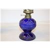 Image 4 : (2) Blue Glass Kerosene Lamps (no Chimneys)