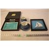 Image 1 : Sushi Plate Set, (2) Cups and a Saucer (made in England), Sailboat Art 8x8