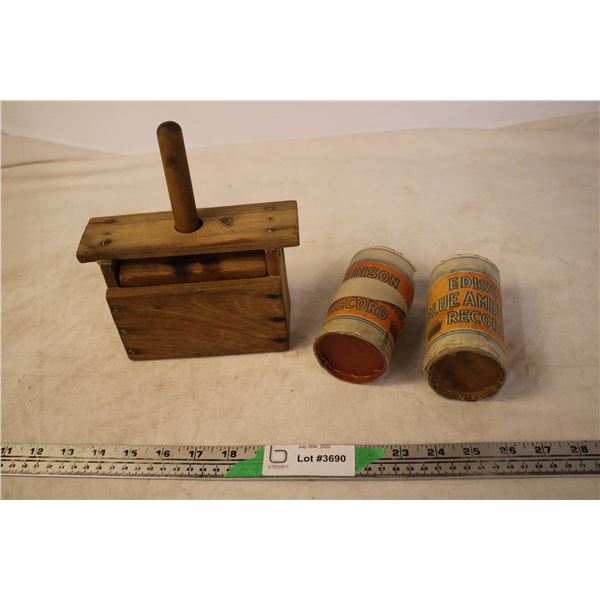 (2) Edison Cylinder Records and a Butter Press