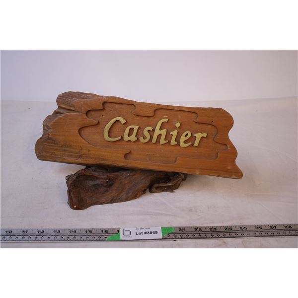 Hand Carved Wood Cashier Sign