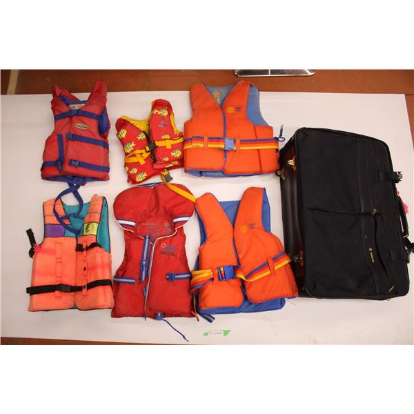 *(6) LifeJackets (assorted Sizes) + Suitcase