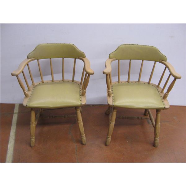 *(2) Wood Chairs with vinyl seat cushion