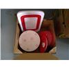Image 1 : Lot of Christmas Plates and Red/White Colander