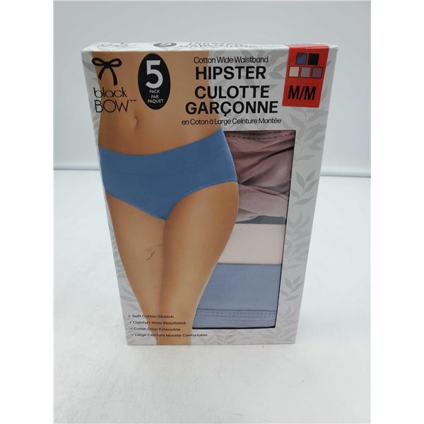 Black Bow Cotton Waistband Hipster Cut Underwear (m) 5pk