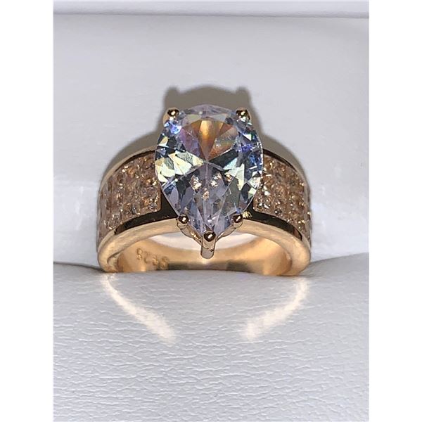 Brilliant Tear Drop  Pear Cut 1.2 Carat Solitaire Ladies Wide Band multi stone engagement ring ( siz