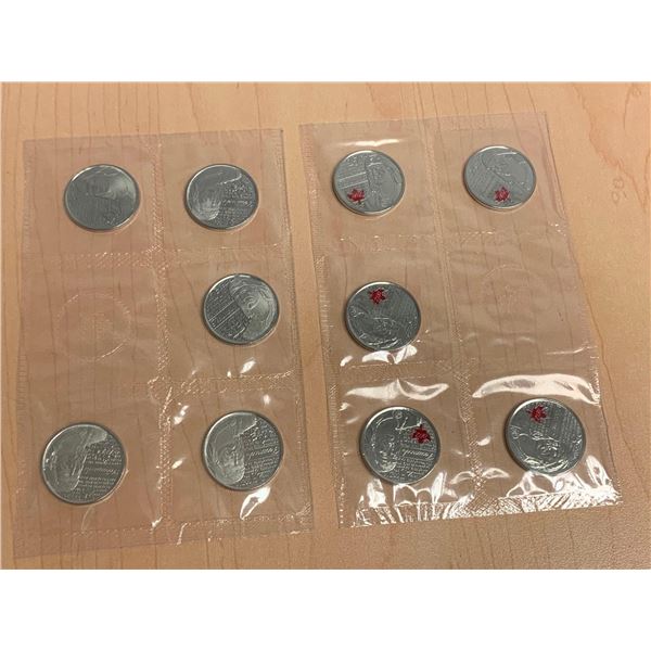Royal Canadian Mint Issued Proof Coins Tecumseh of 1812- Lot includes 10 .25 coins in original envel