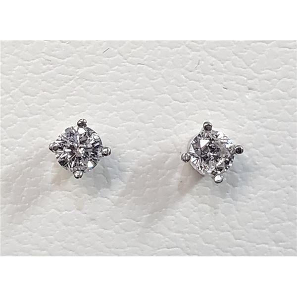 14K White Gold Diamonds(0.24Ct,I1-I3,F-G) Unisex Cast Stud Earrings (~weight 0.43g), Made in Canada,