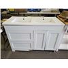 Image 1 : New Marble Top Dual Sink, Marble top, 2 Drawer and 1 cupboard Bathroom Vanity - Some Damage as seen 