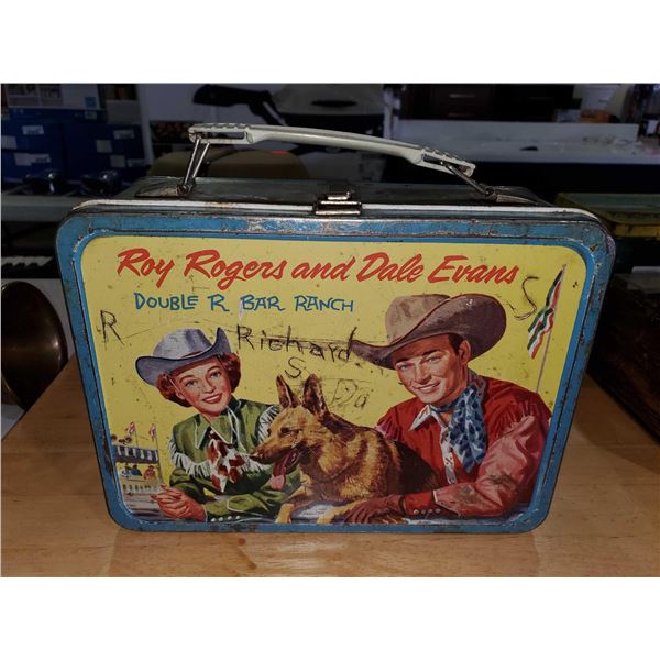 Vintage 1957 Roy Rogers & Dale Evans with Bullet the Dog, "Double R Bar Ranch" Tin Lunch Box