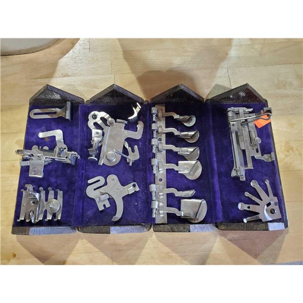 Antique 1889, Singer Wooden Puzzle Box with Singer Attachments for Treadle Machine