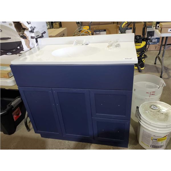 New  Bathroom Vanity 2 Drawer, 1 Cupboard, Blue base with white Single Sink Top & 2 Choices of Handl