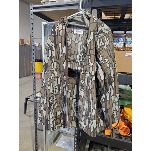 Vintage "Treebark" Camo Elastic Waist Pant & Hooded Zippered Jacket Set - Size XL