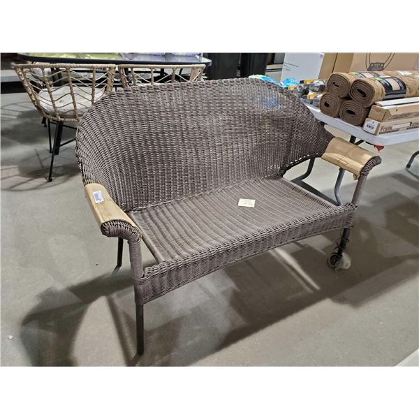 New Style Selections  Rattan Style Patio Bench - Some Unraveling on One Leg As Seen in Photos