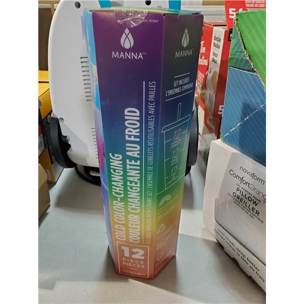 New Manna Cold Color Changing 24oz Tumblers with lLds & Straws - 12 Pack