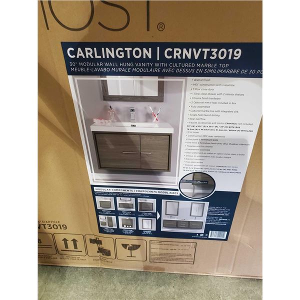 3 PIECE BATH VANITY SET INCLUDES:New Foremost Carlington Collection 30" Wall Hung Vanity with Sink +