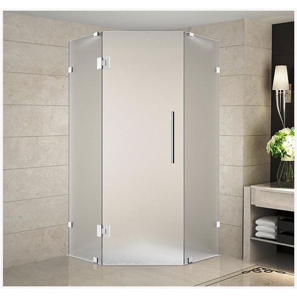 Techno Design Frosted Glass & Chrome Neo-Angel Pivot Shower Door - Door Only