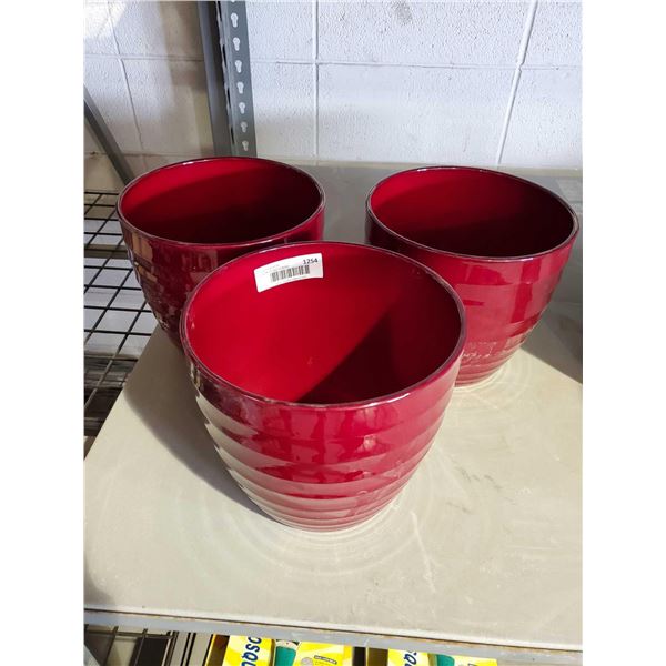 Lot of 3 8" Ceramic Planters Made in Germany - Red