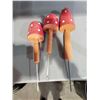 Image 1 : Set of 3 Handmade Wooden Toadstool Mushroom Garden Stakes