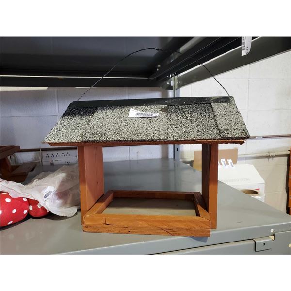 Handmade Wooden Hanging Bird Feeder with Shingled Roof