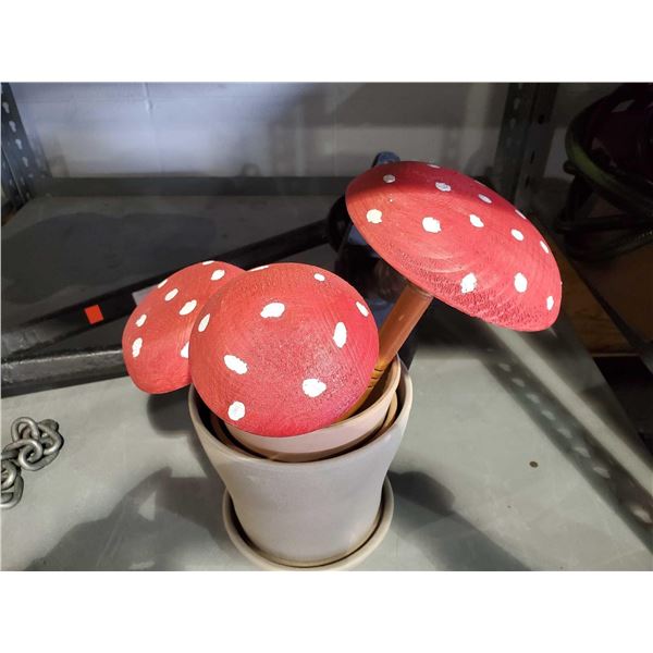 Set of 3 Handmade Wooden Toadstool Mushroom Garden Stakes