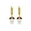 Image 1 : Genuine 9 ctw Garnet & Pearl Earrings 14KT Yellow Gold - REF-39Z3N