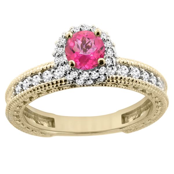 0.91 CTW Pink Topaz & Diamond Ring 14K Yellow Gold - REF-65V9R