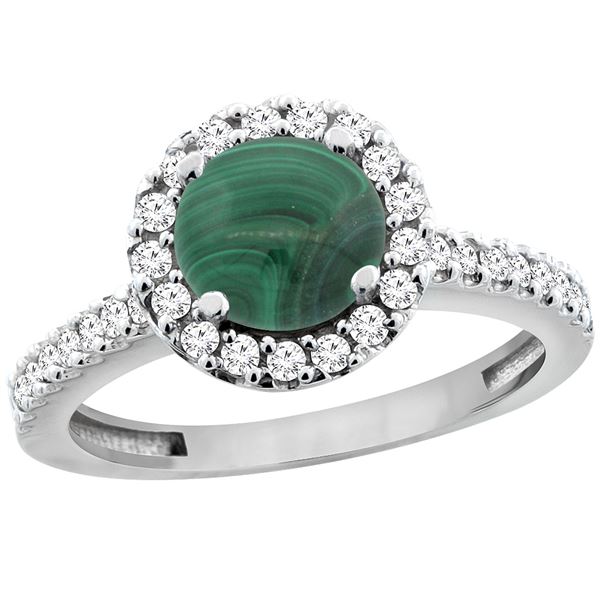 2.56 CTW Malachite & Diamond Ring 14K White Gold - REF-60Y5V